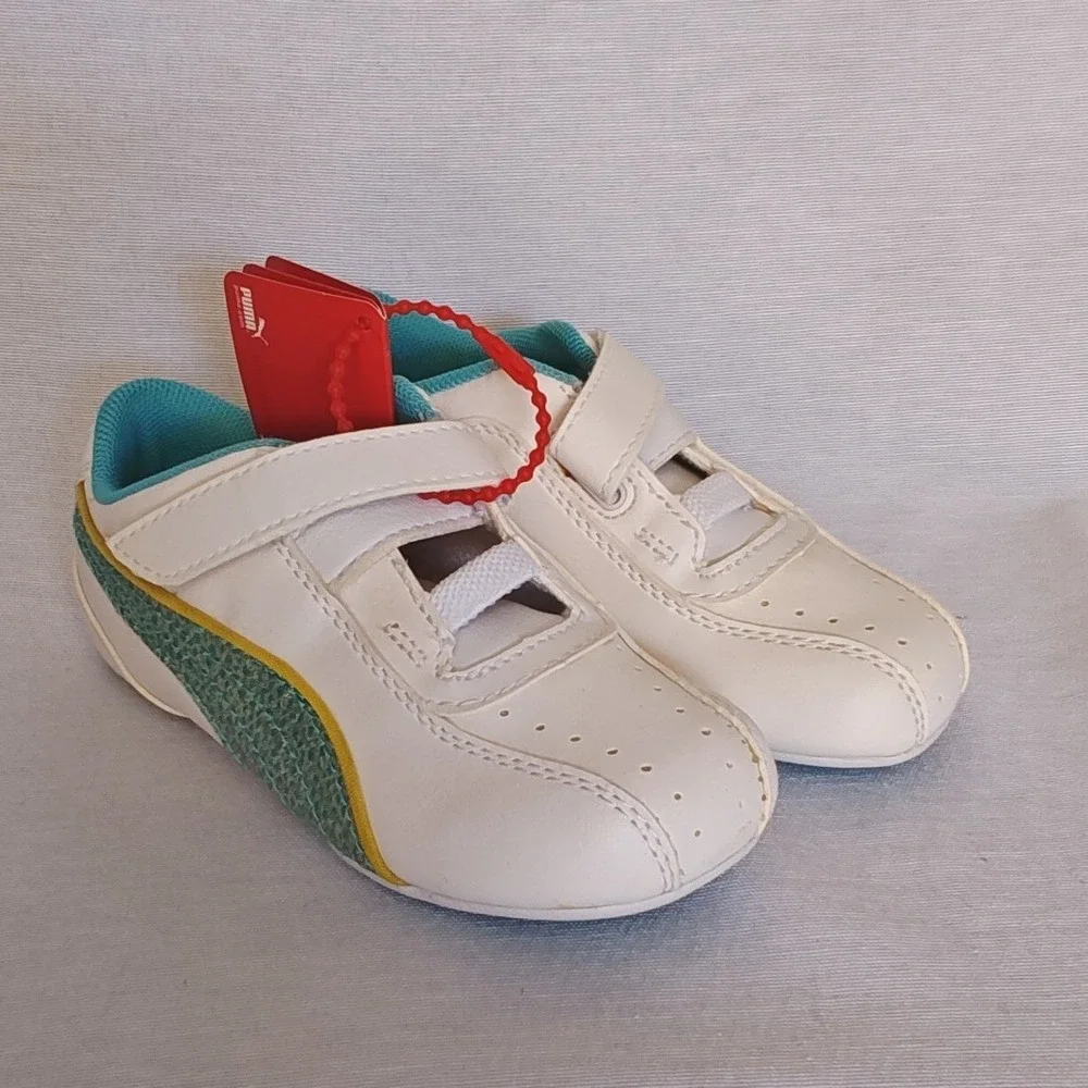 Puma‎ Tallula Glamm V Ki Sneakers White Blue Curacao Aurora Sparkle Kids 9 New